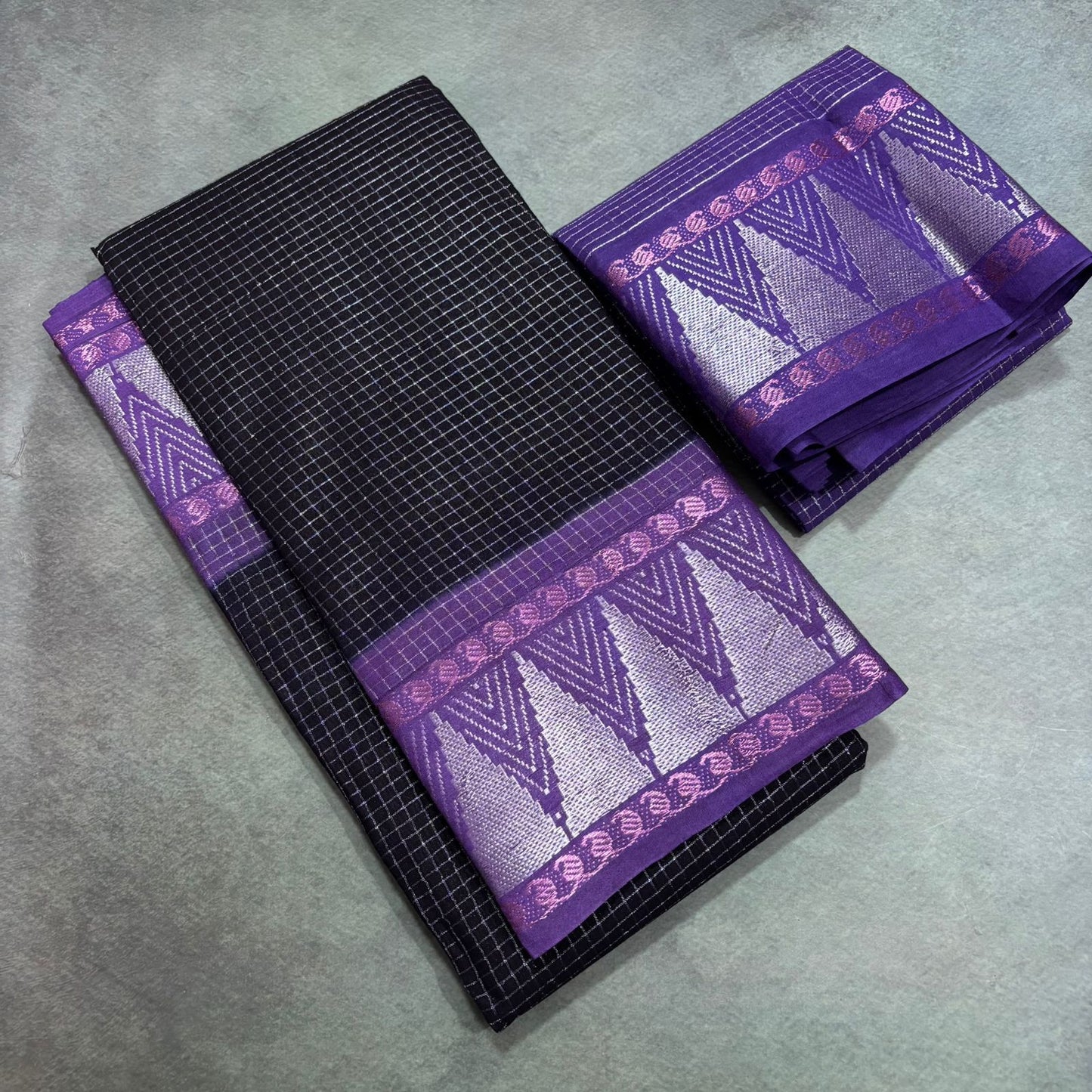 Gopuram Temple design micro checks Sungudi Cotton saree