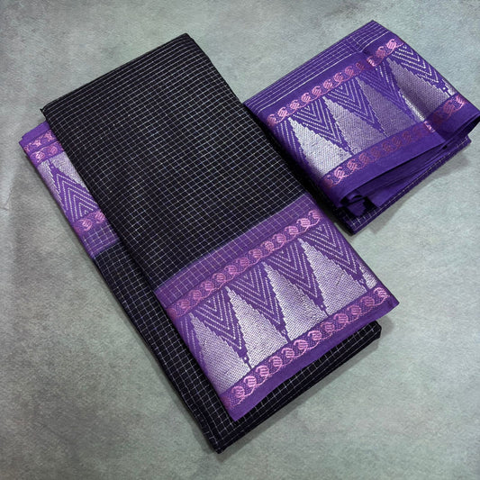 Gopuram Temple design micro checks Sungudi Cotton saree
