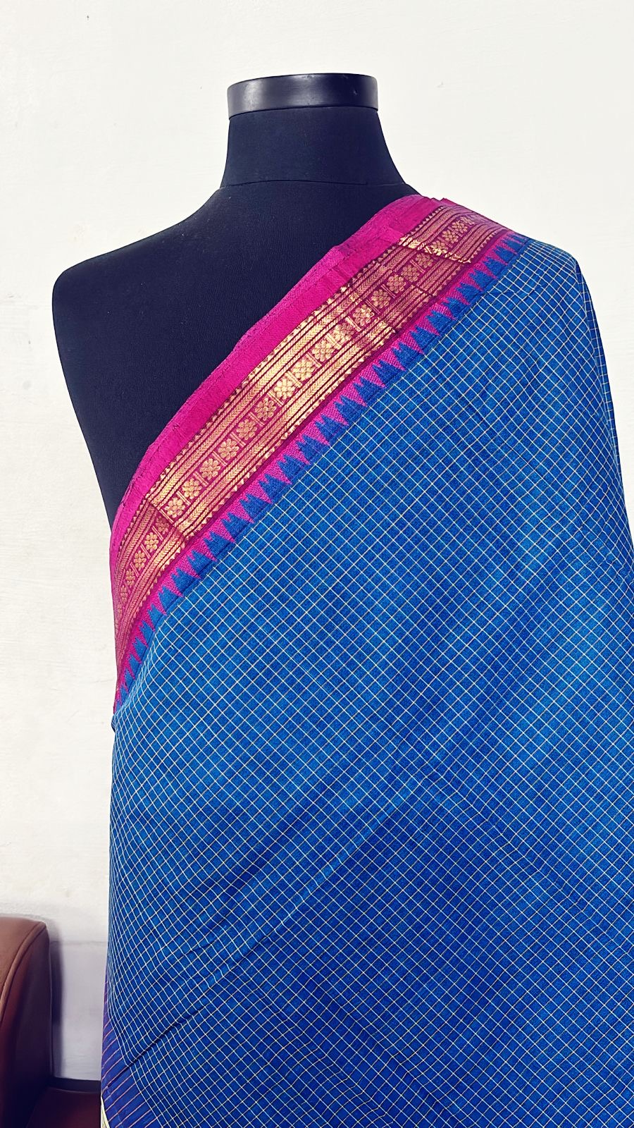 Sangita Vintage Korvai check pure cotton sarees blue