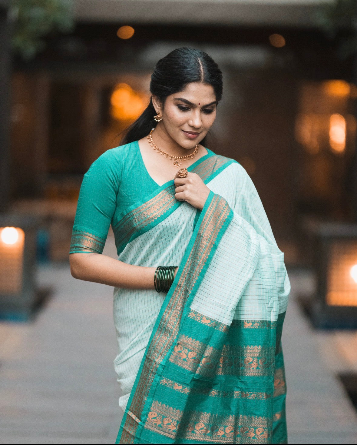 Apsara Teal green Kalyani Cotton Silk saree Swasika fame