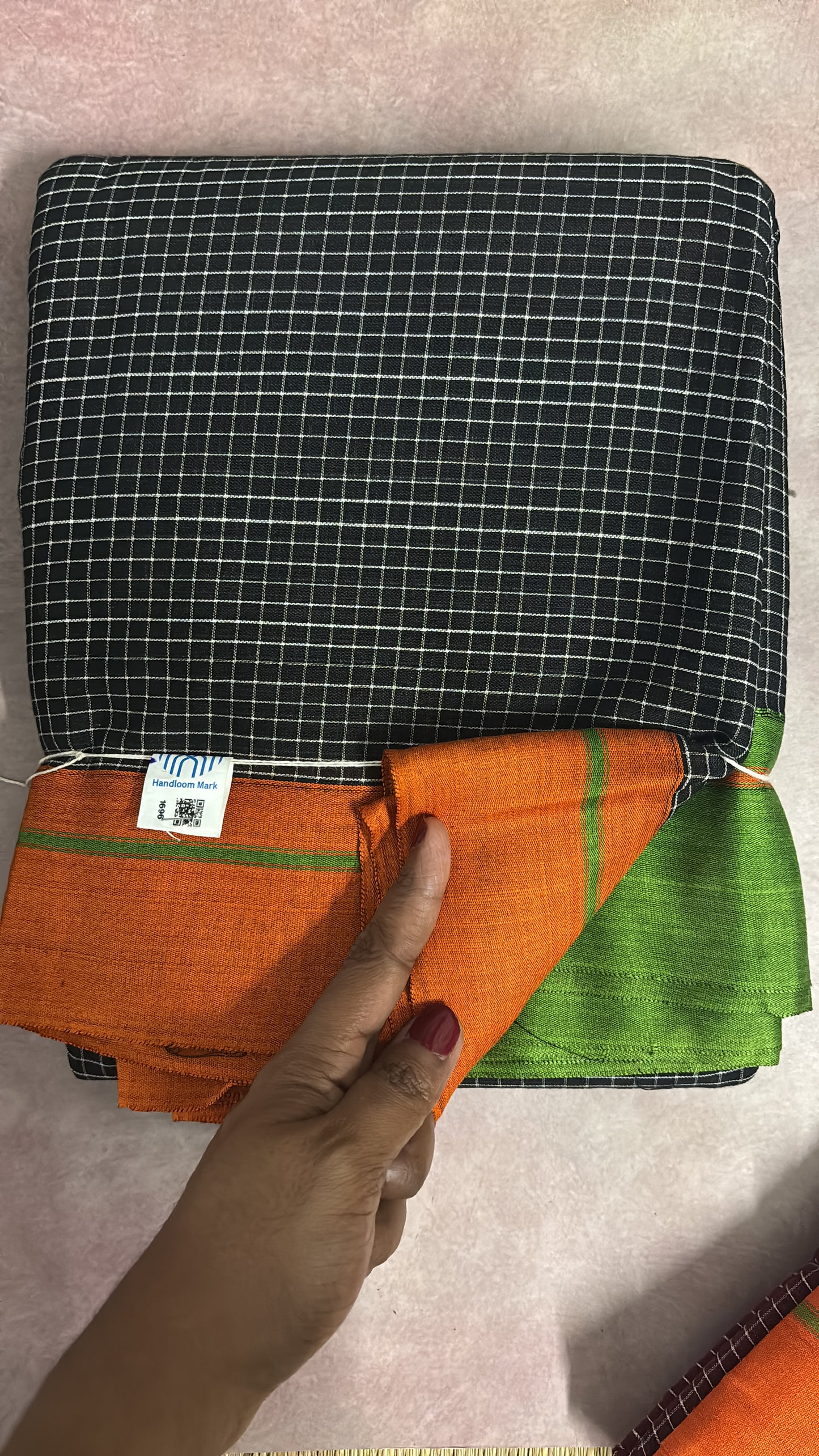 Patteda Aanchu handloom marked sarees orange and Green