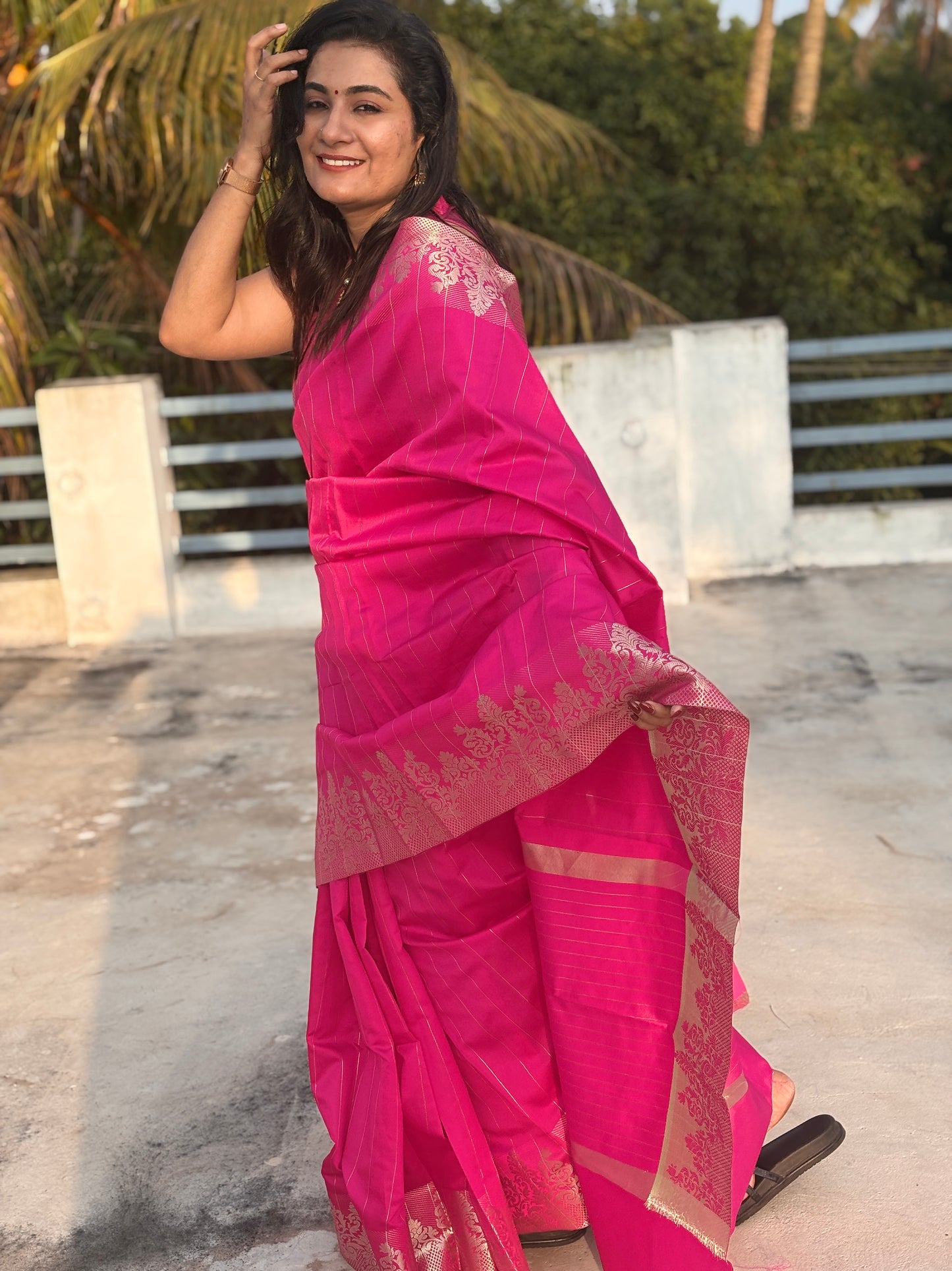 Banarasi festive pink silver zari soft silk  saree