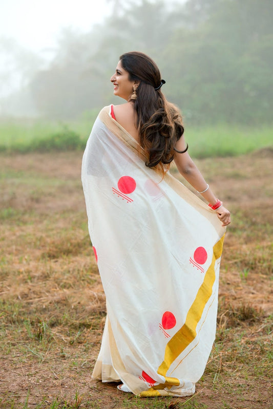 Navaratri Special Red polka Kasav Saree
