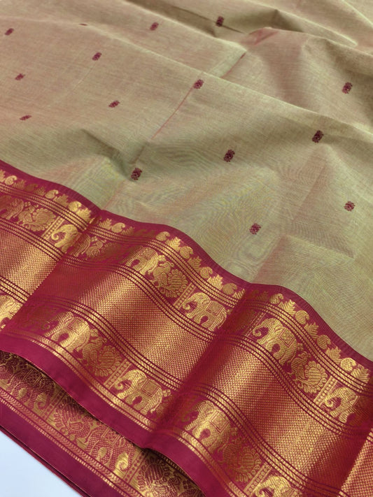 Dual tone Kanchi cotton Saree with woven buttas and blouse