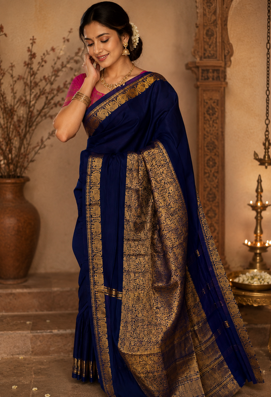 Handloom Sungudi cotton Vanashingaram Saree in royal blue pink combo