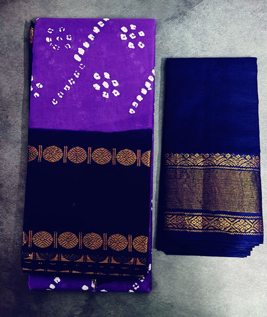 Tarangini wax batik rudraksha border Sungudi cotton saree