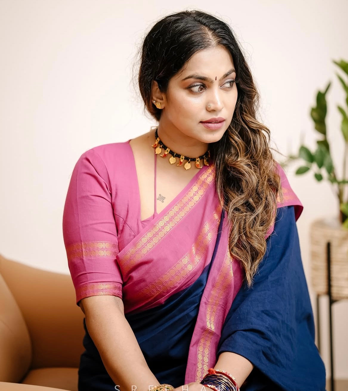 Tarangini vintage Navy blue and majenta Rudraksha border sungudi saree Rajila’s choice