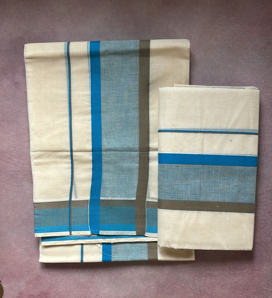 Pure cotton Kattikara Set Mundu blue