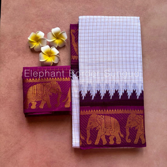 Tarangini Elephant motif sungudi Sarees, Rashmika fame majenta
