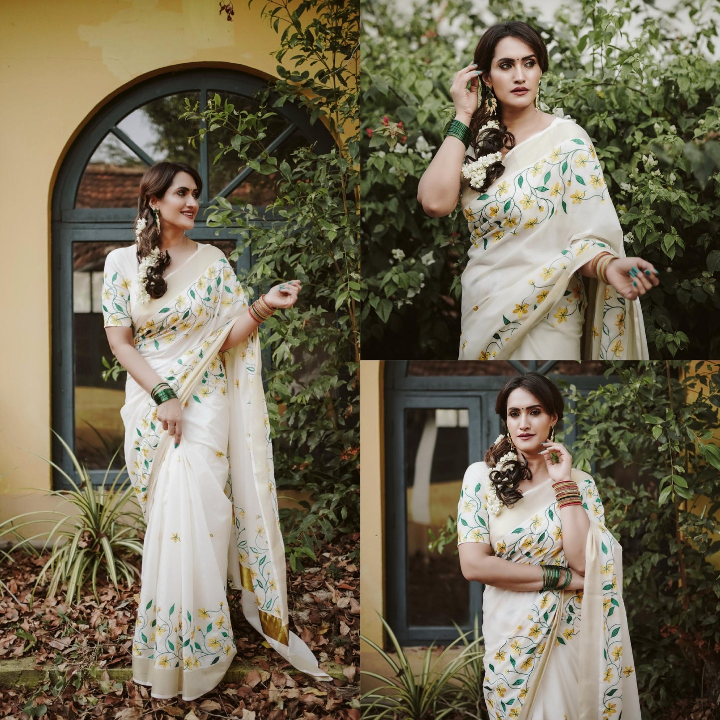 Kanikonna embroidered Kerala cotton Saree Vishu special
