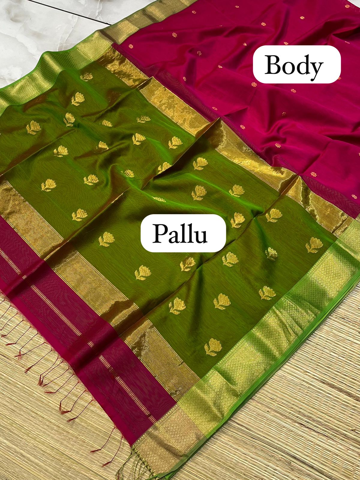 Festive flower motif Maheshwari handloom Silk cotton Saree