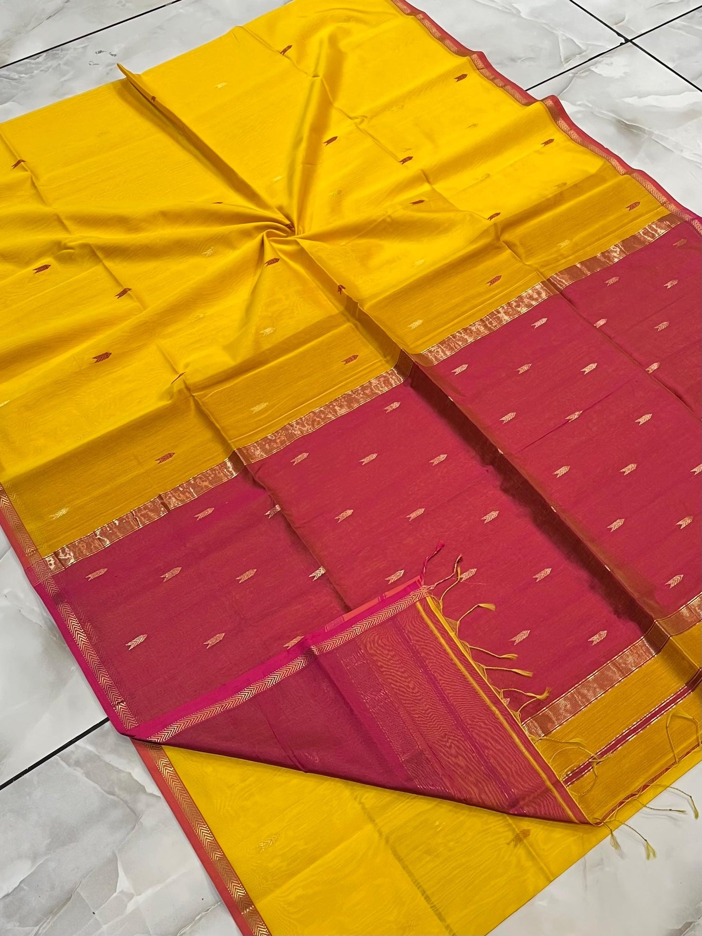 Kalyanika handloom Maheshwari silk sarees mango yellow