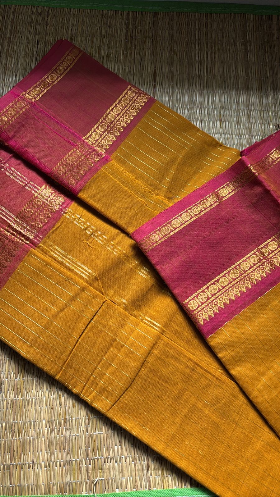 Mango yellow Chettinad kanchi stripes saree