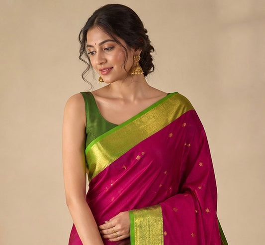 Festive flower motif Maheshwari handloom Silk cotton Saree