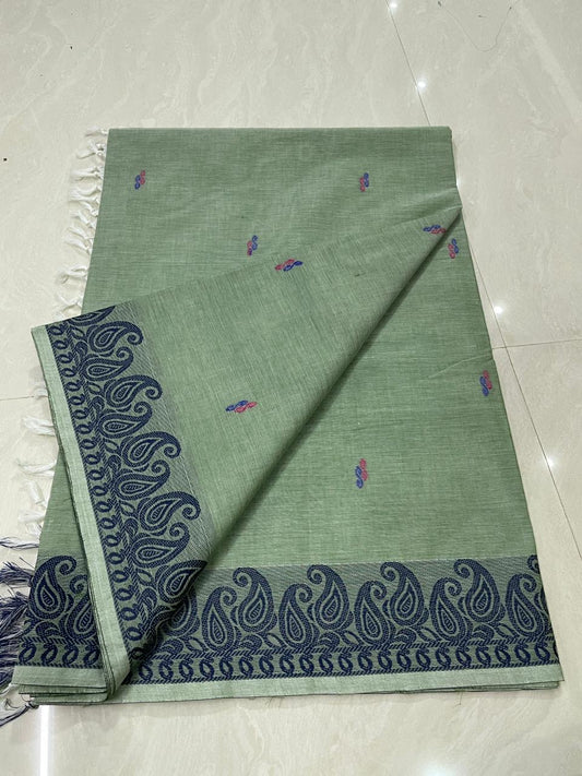 Sangita mango border pastel green Cotton Saree