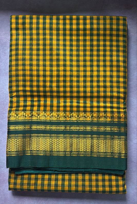 Yashoda yellow and green checks Ilkal  cotton silk sarees