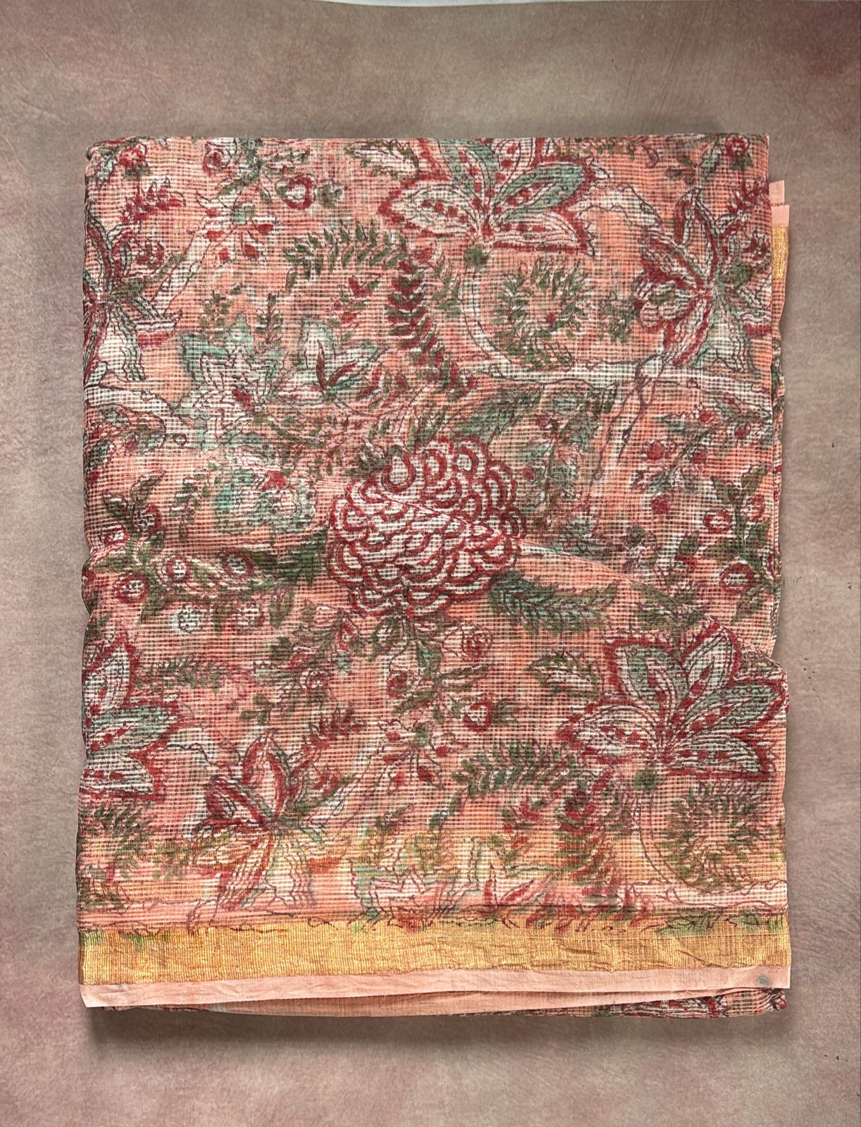 Kota doria saree peachy floral