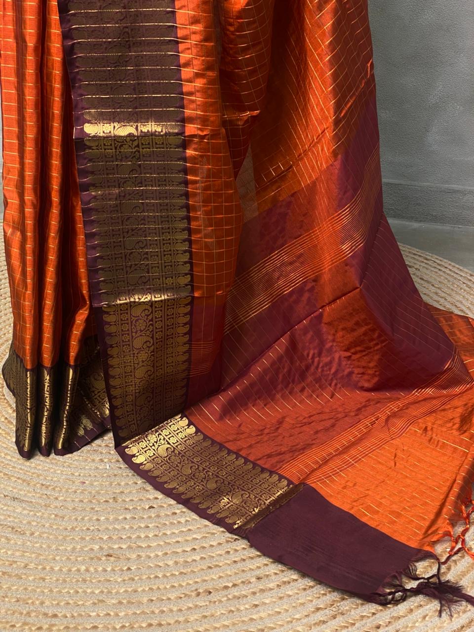 Rust orange Fancy Banarasi Silk Saree