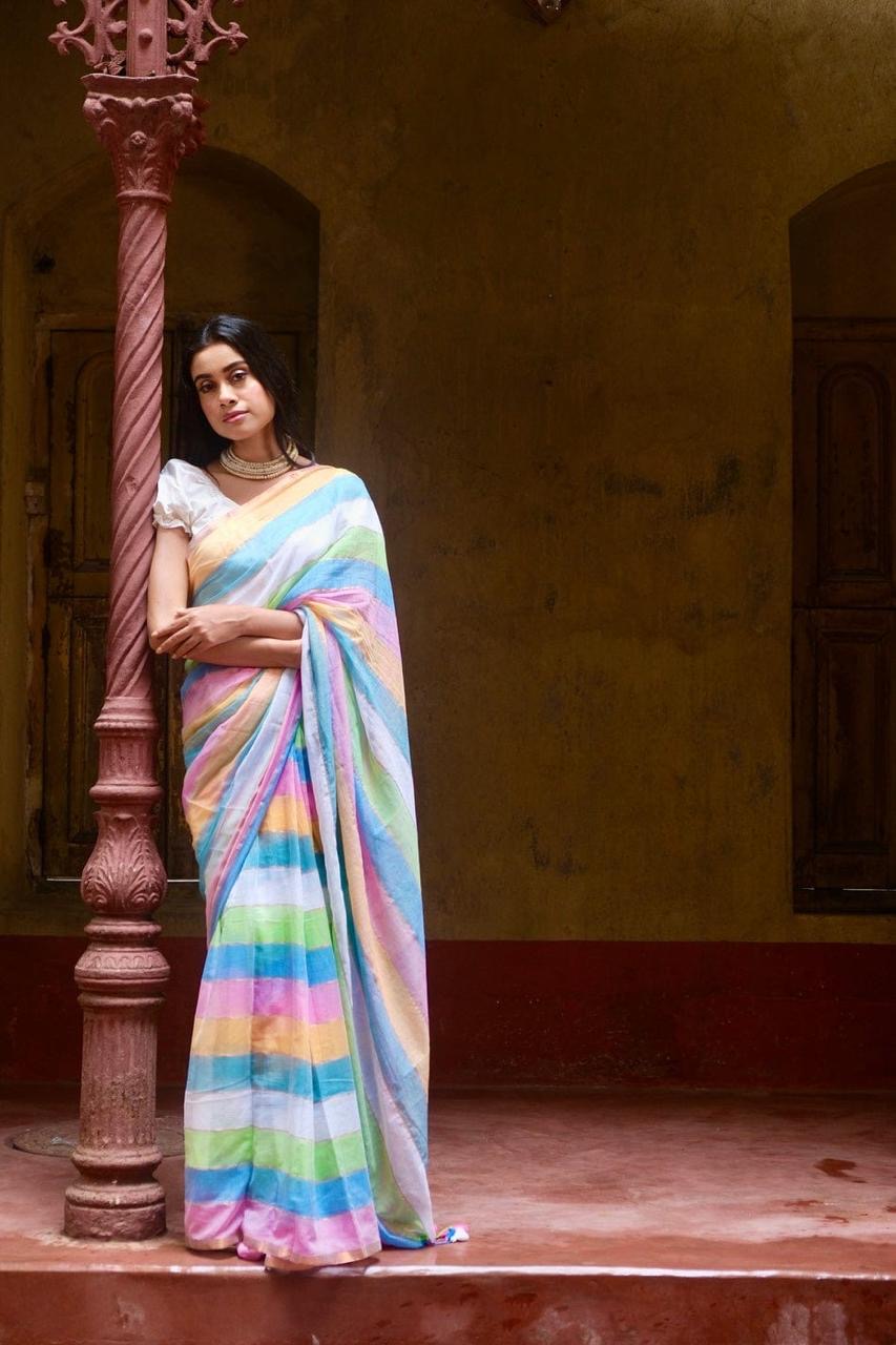 Multicolour soft cotton saree