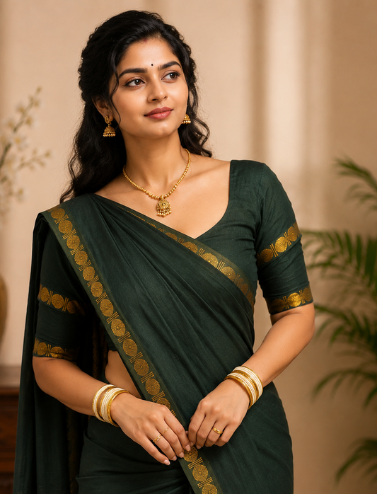 Rudraksha retta petta border Green sungudi handloom cotton saree