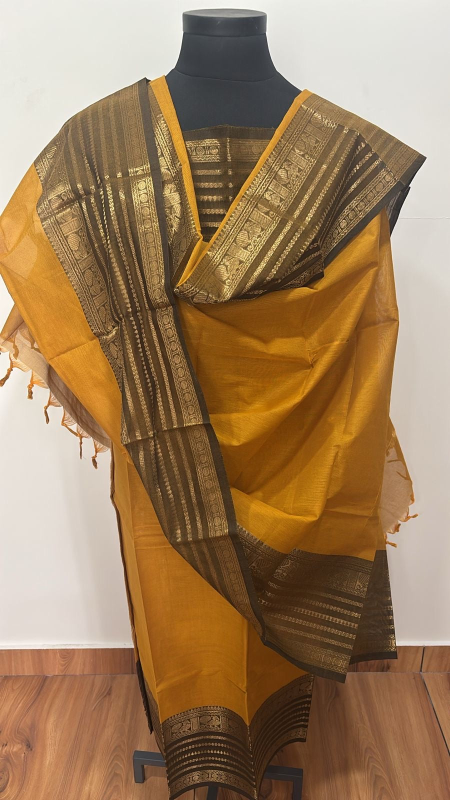 Vintage Mustard yellow Chettinad Suit set Unstitched