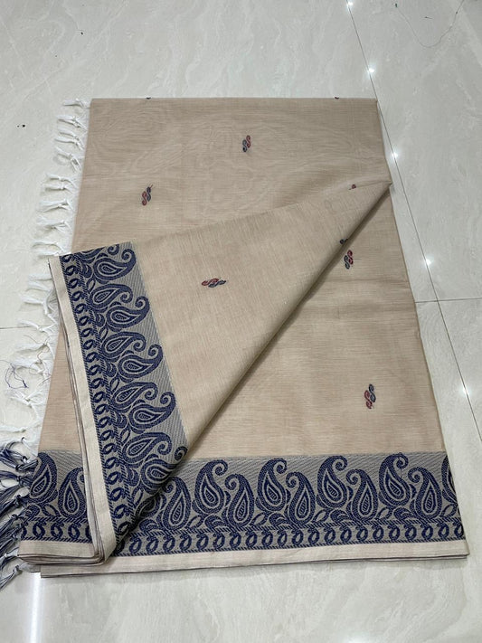 Sangita mango border beige cotton Saree