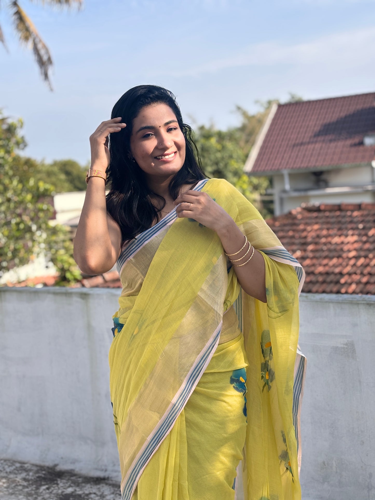 Hand painted handloom Mal cotton Sarees with tassels