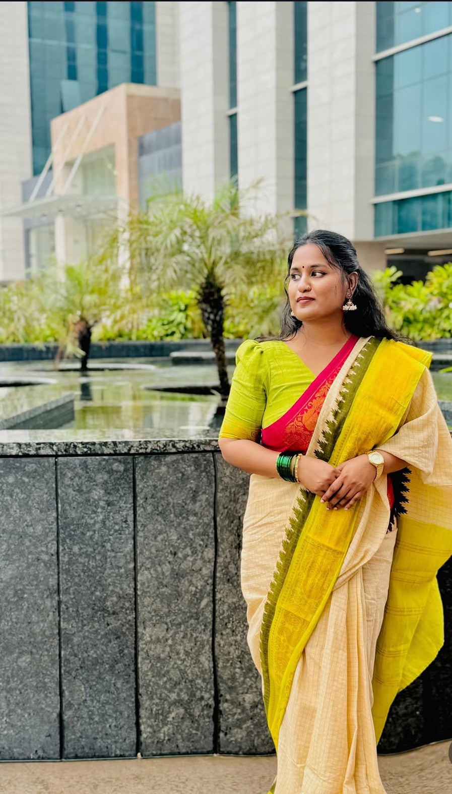 Tarangini Ganga Jamuna zari checks saree off white body colour