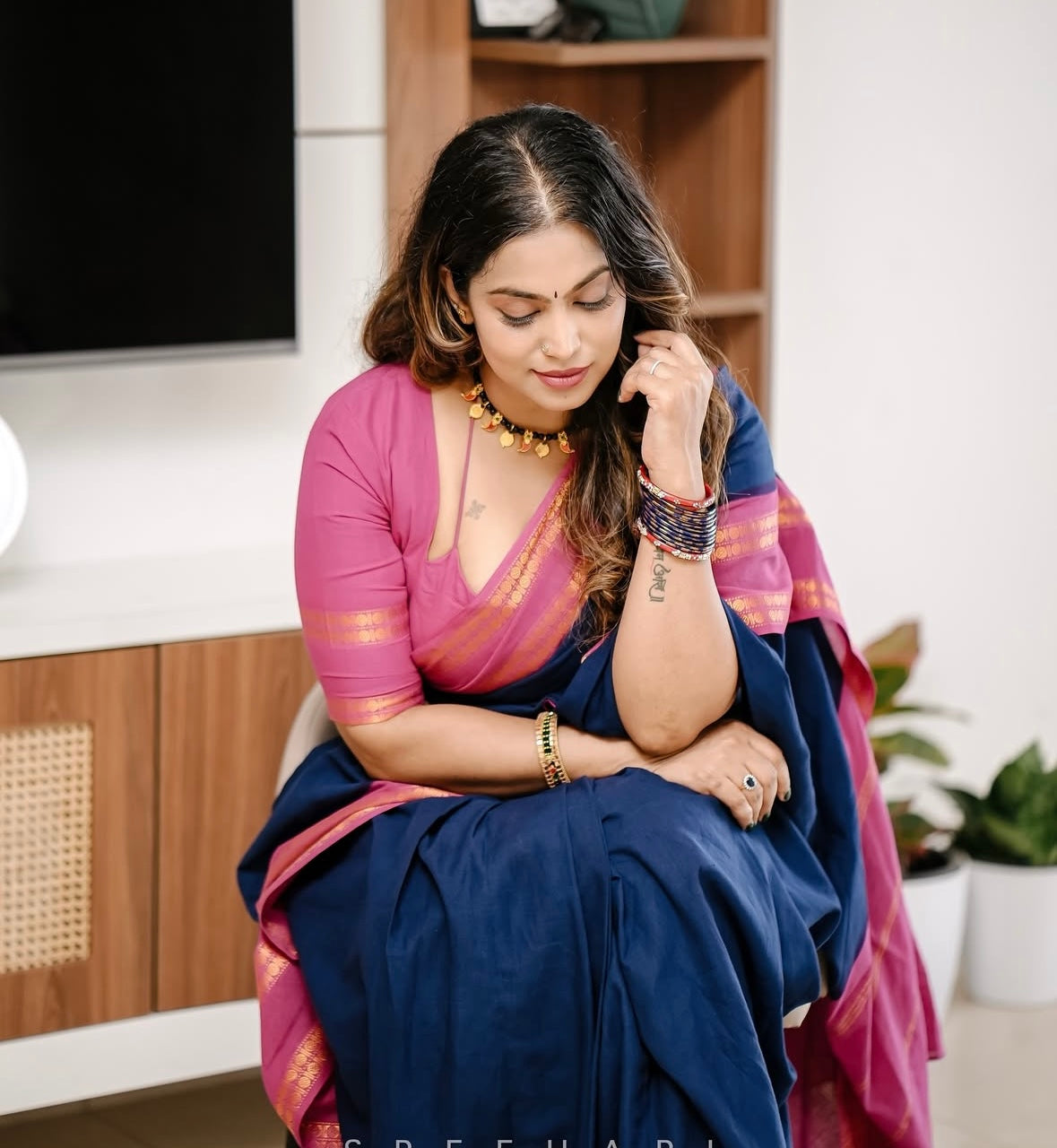 Tarangini vintage Navy blue and majenta Rudraksha border sungudi saree Rajila’s choice