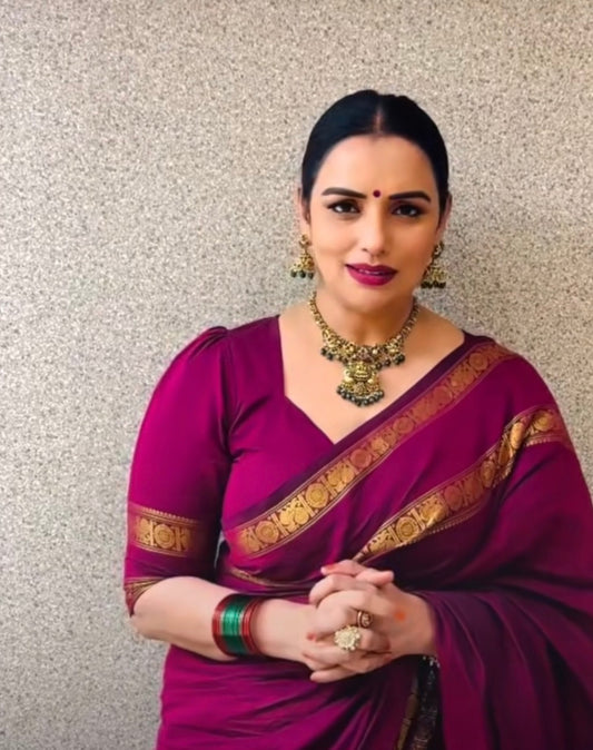 Vintage Chettinad Cotton saree with blouse Majenta