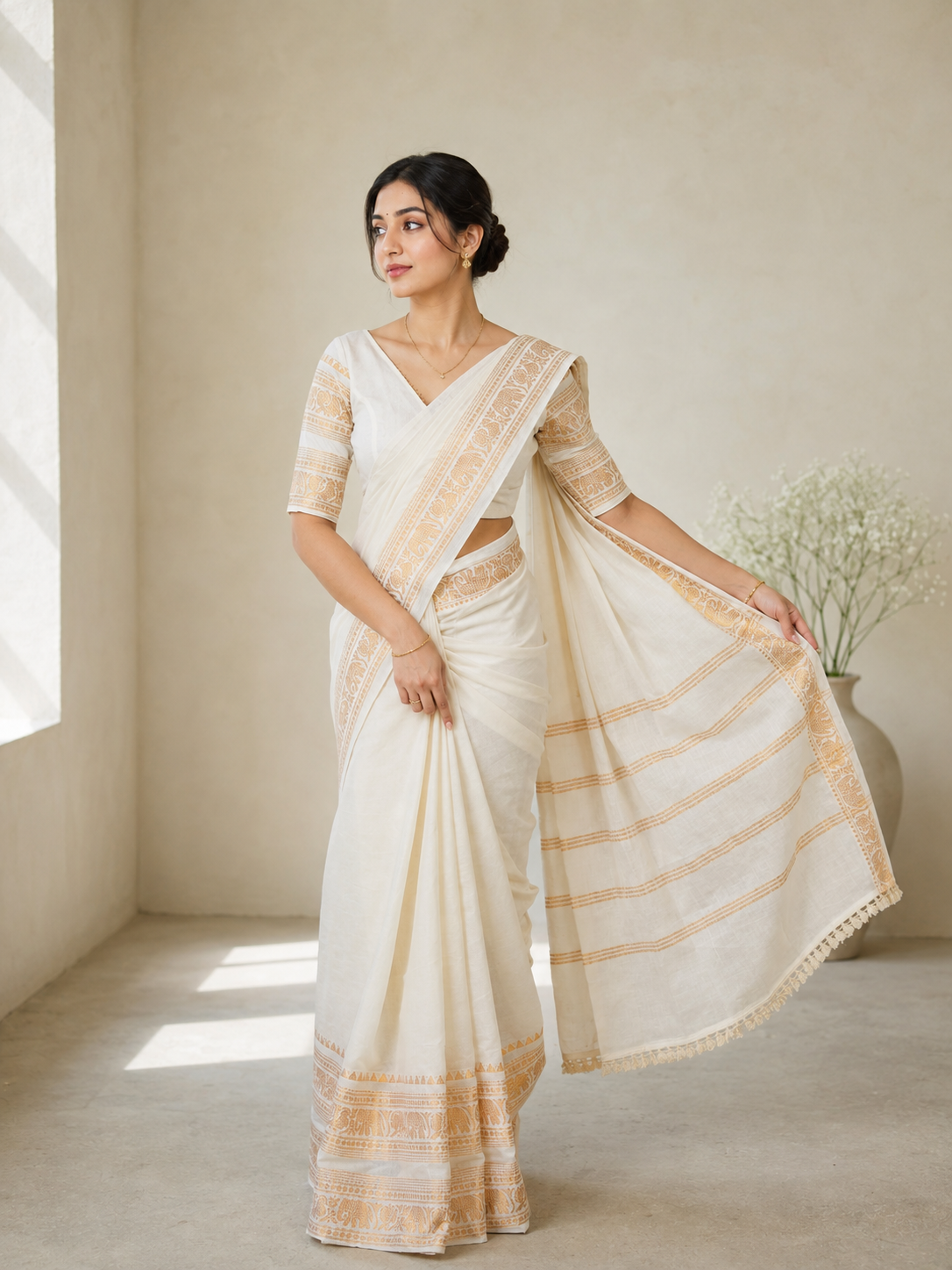 Handwoven Sungudi peacock Kanchi dual border Sarees