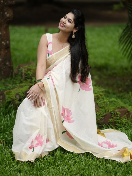 Sarvani lotus Kerala Cotton Saree
