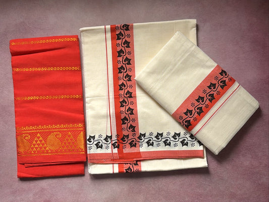 Special quality mulloth Set Mundu with handloom sungudi cotton blouse piece