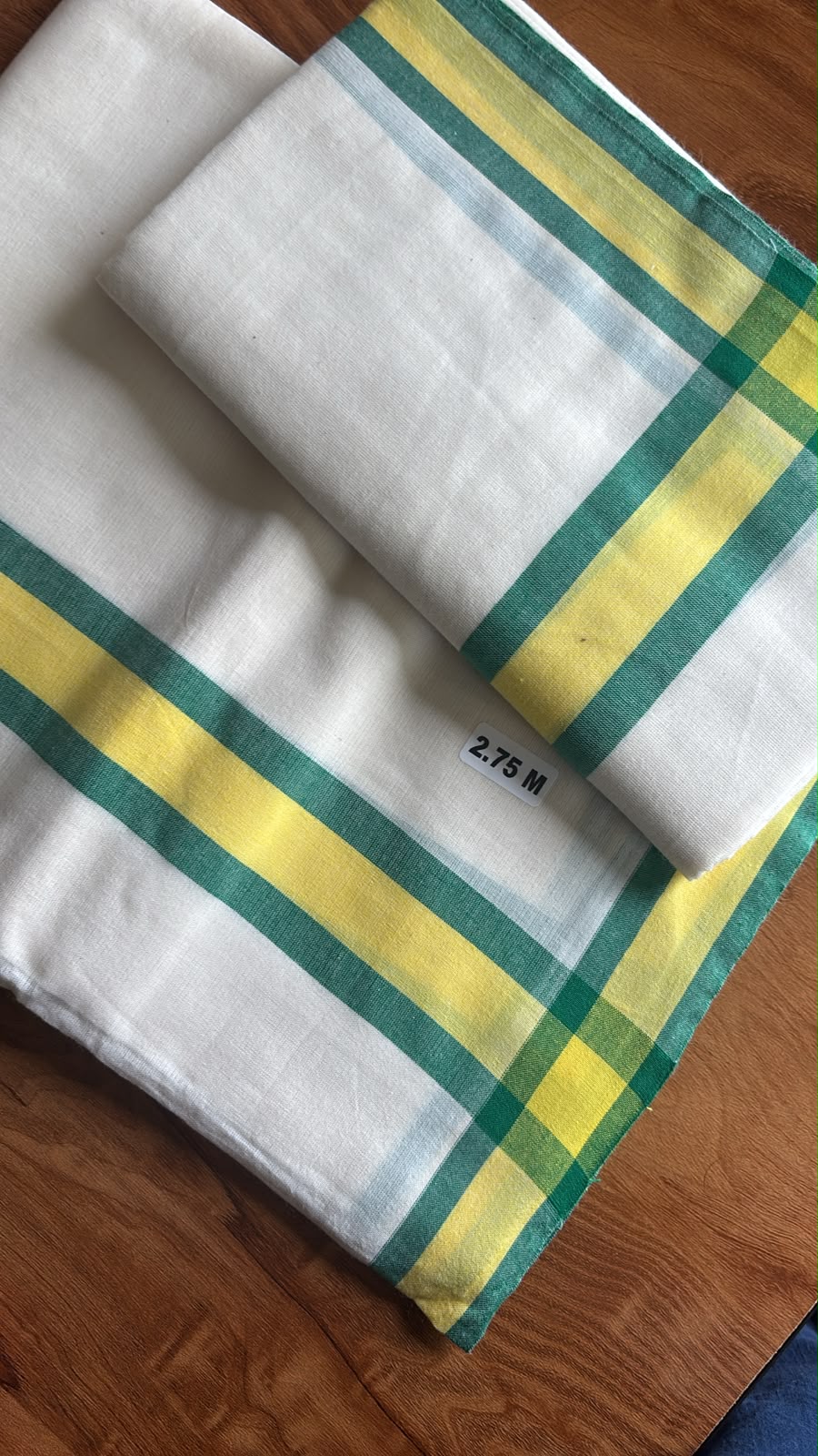 Green and yellow border ours cotton  mulloth set Mundu