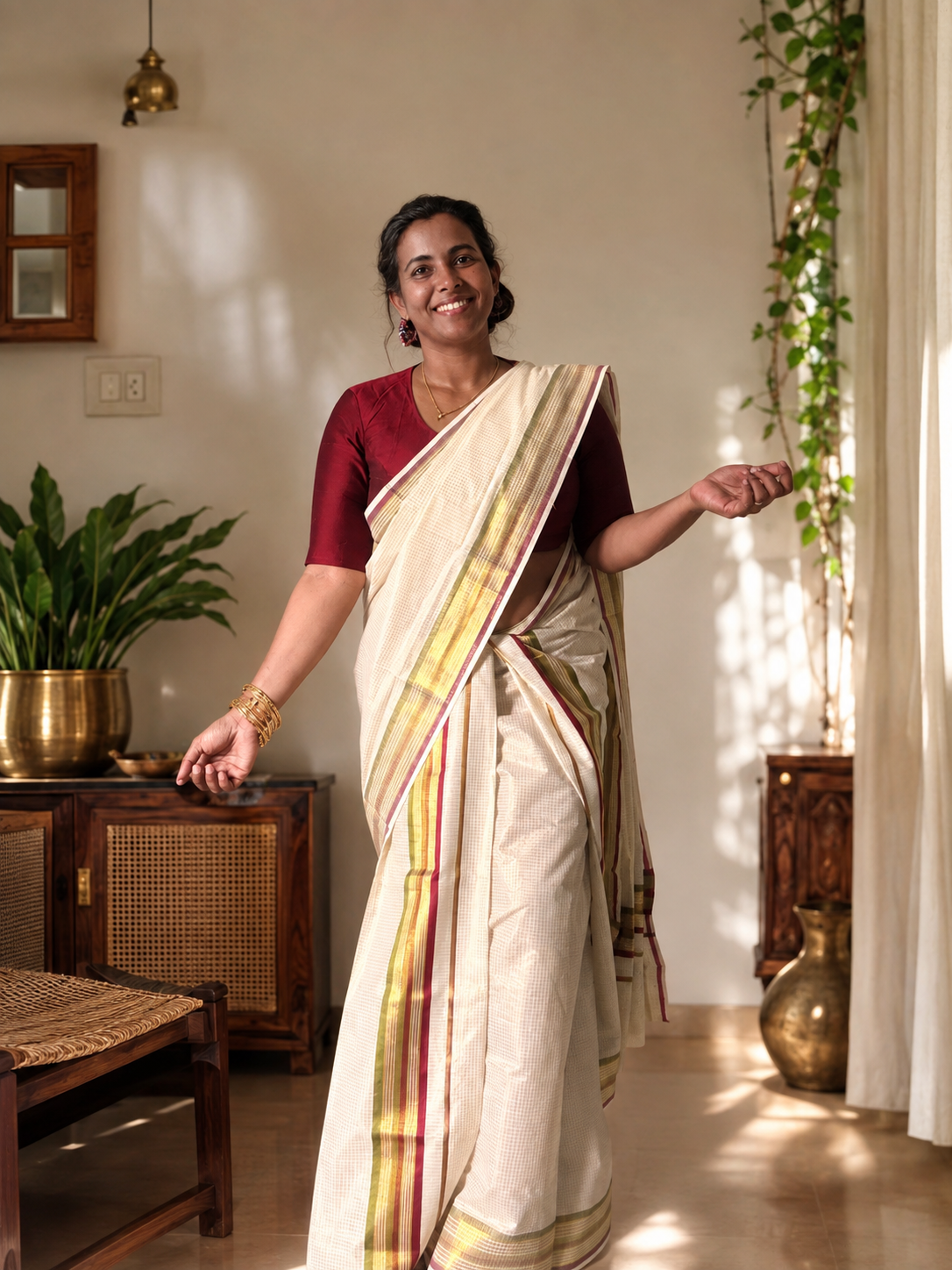Handloom finish light weight Set Mundu