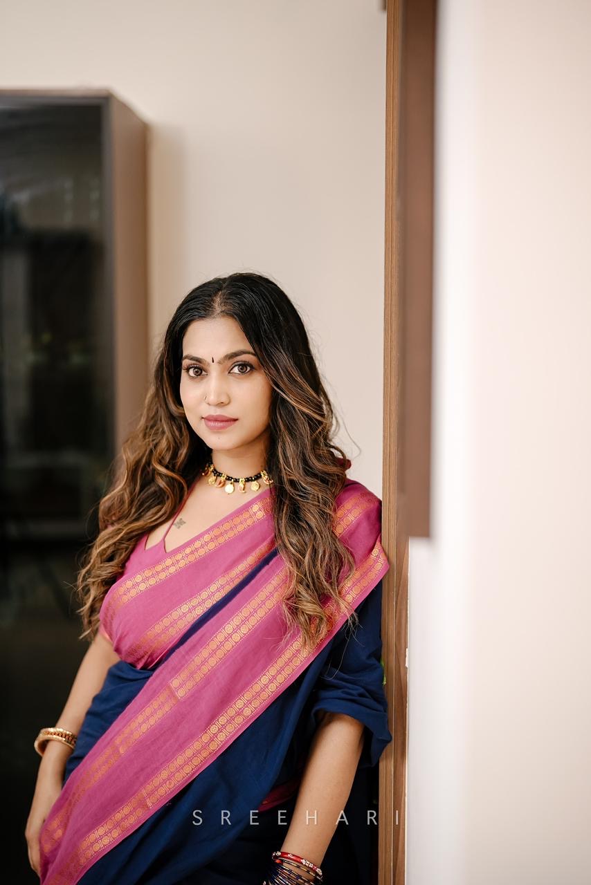 Tarangini vintage Navy blue and majenta Rudraksha border sungudi saree Rajila’s choice