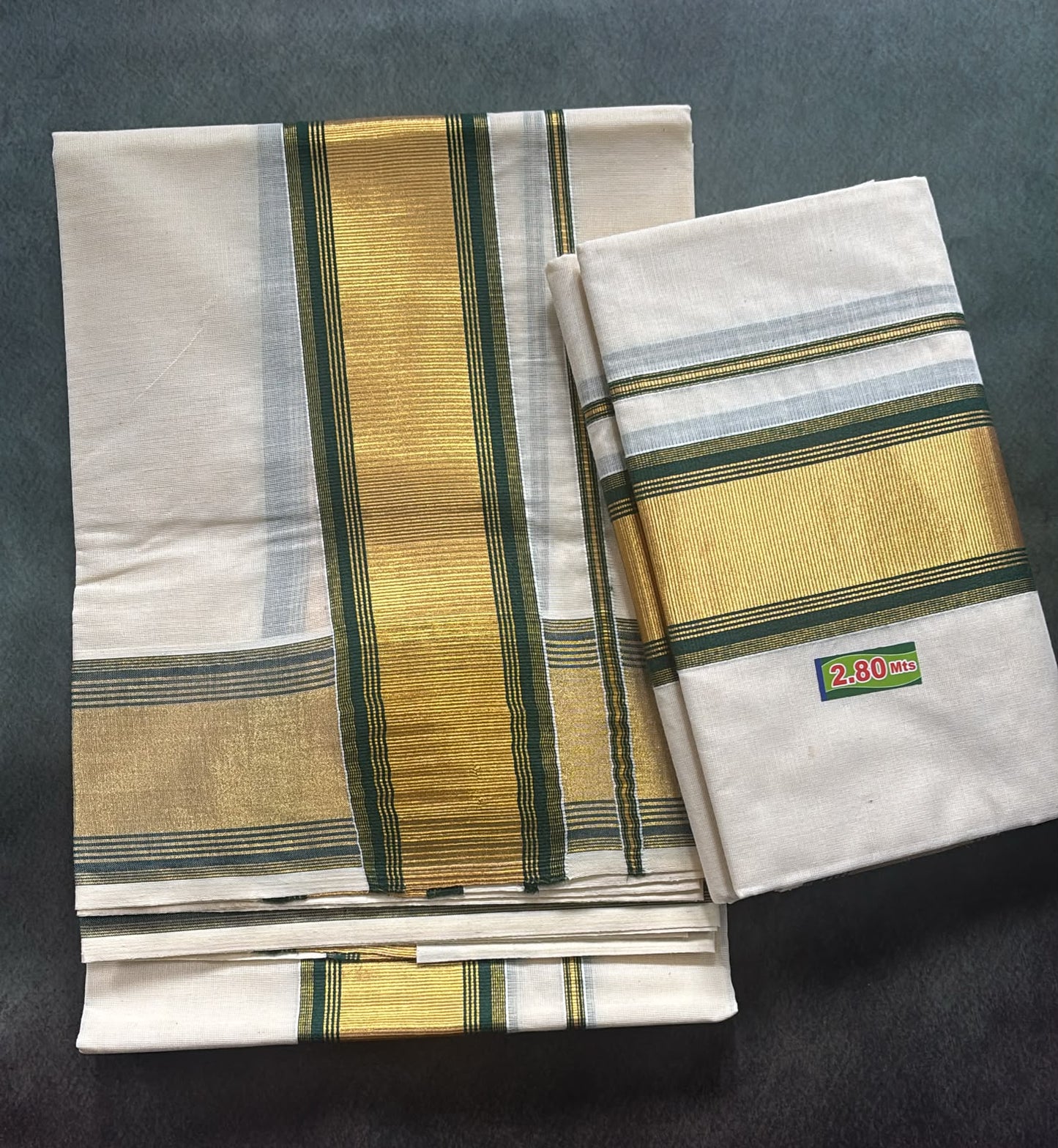 Pure cotton Kasavu set Mundu with green border