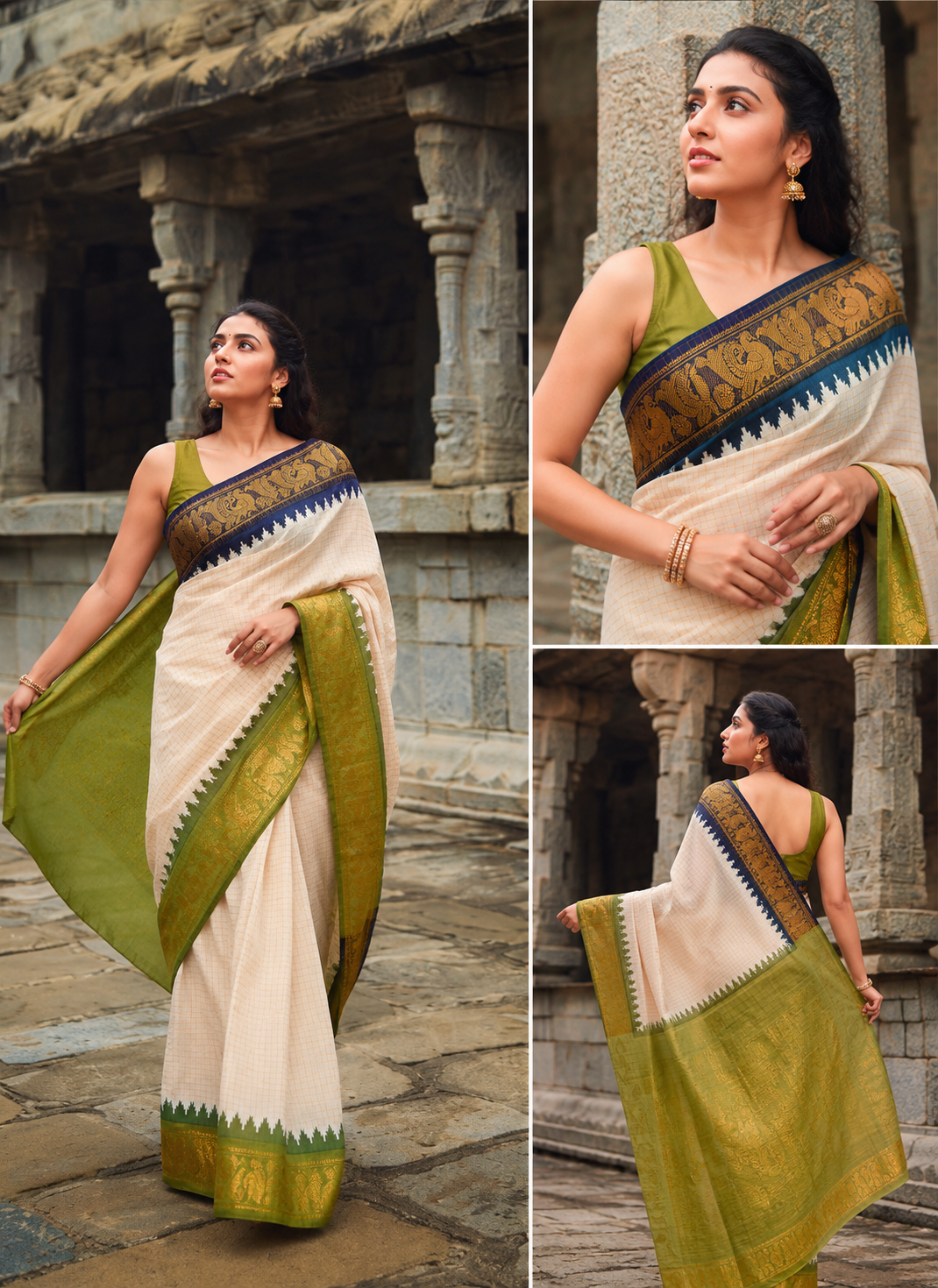 Ganga jamuna Sungudi Handloom cotton Saree with violet and green Borders