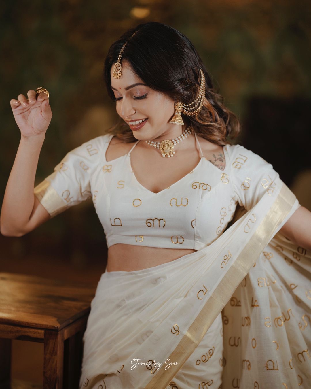 Aksharamala embroidered Kerala Cotton Saree