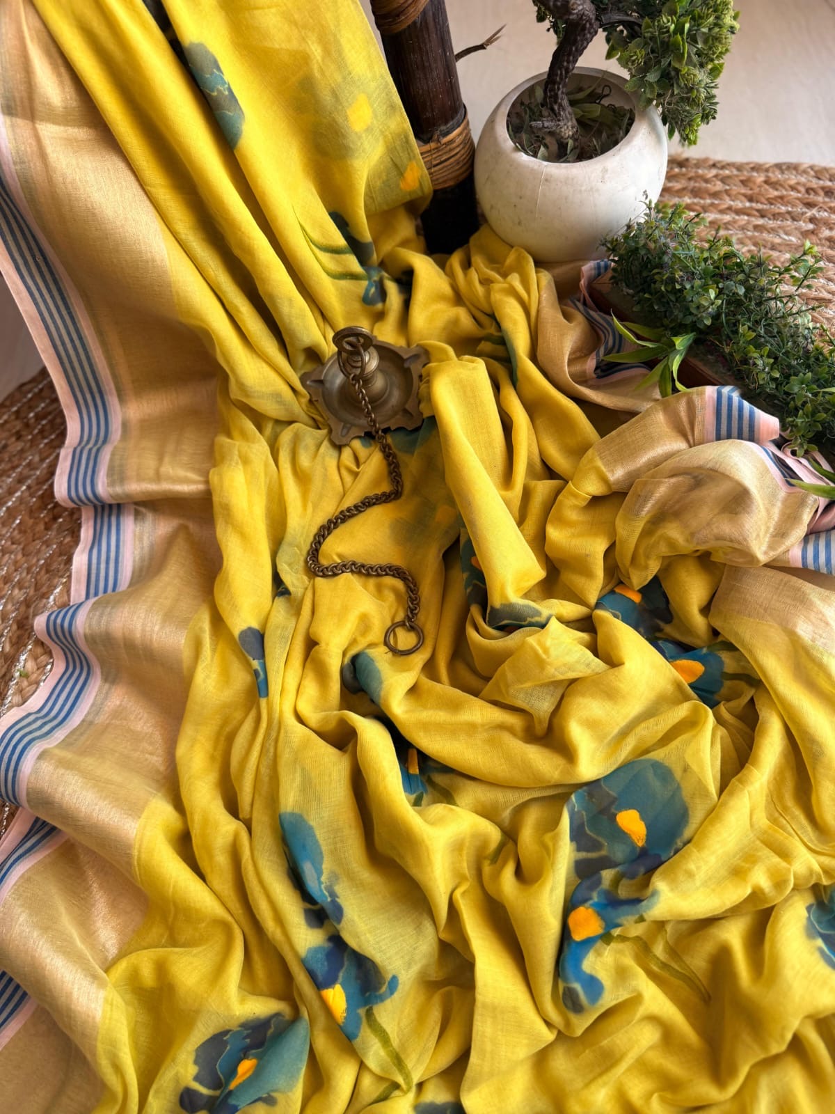 Hand painted handloom Mal cotton Sarees with tassels