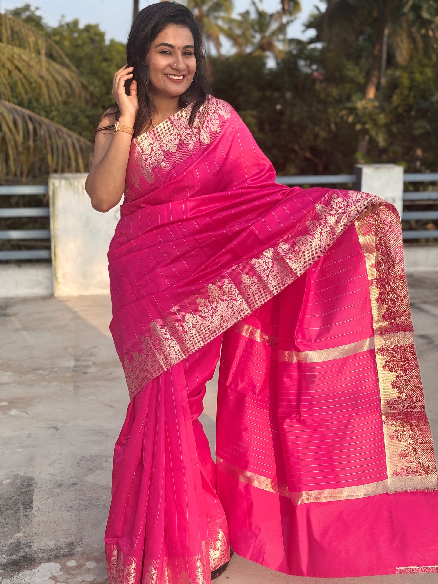 Banarasi festive pink silver zari soft silk  saree