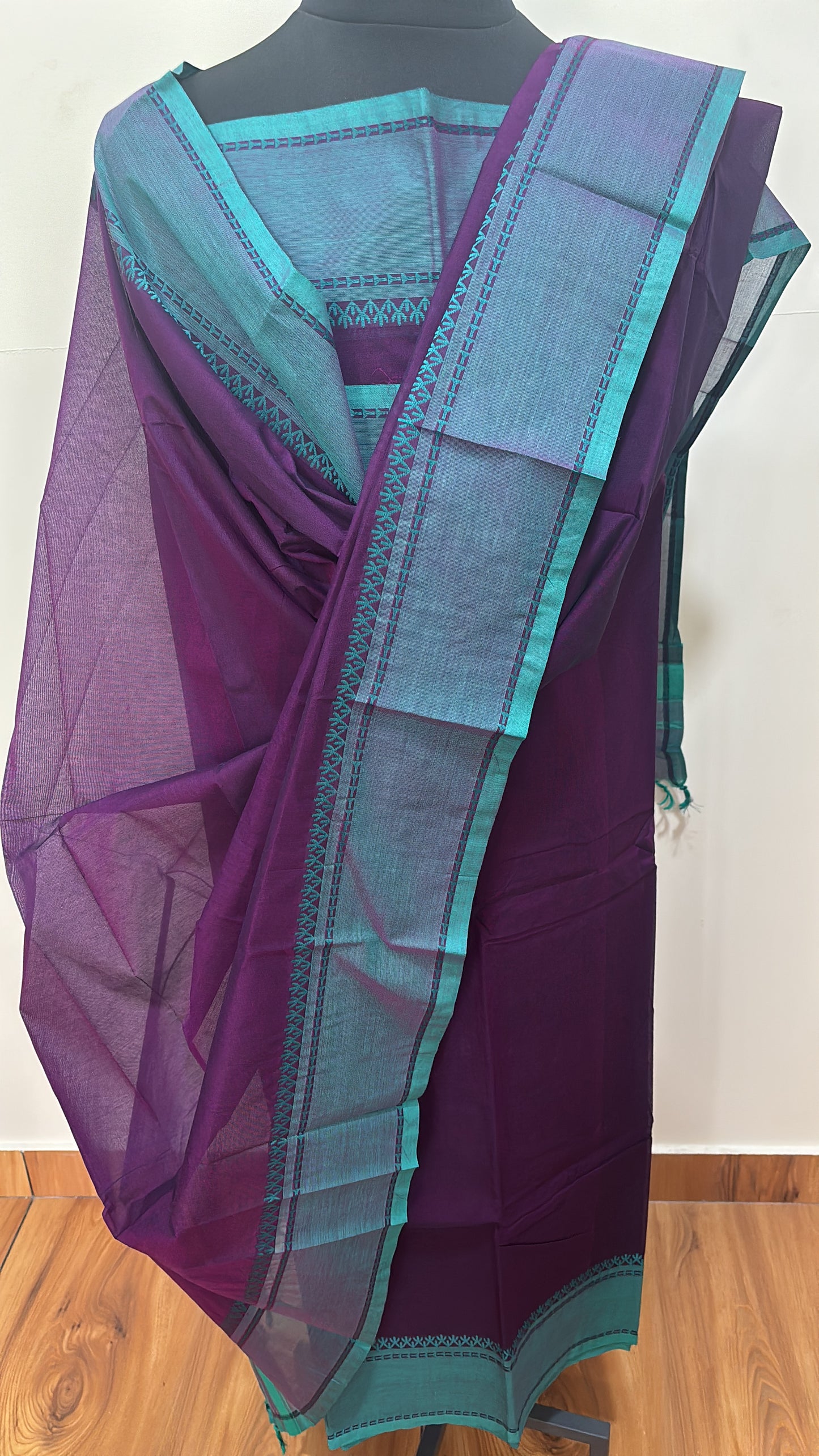 Violet and Rama green Chettinad Unstiched suit set Vintage Collections