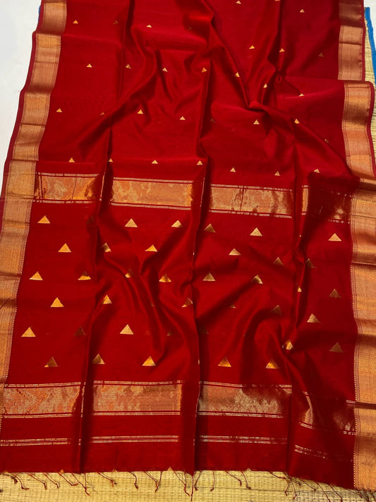 Kalyanika (कल्याणिका) Handloom Maheshwari Silk Cotton Sarees Red  KM07