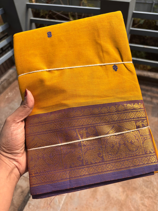 Kanchi cotton saree with contrast border and buttas