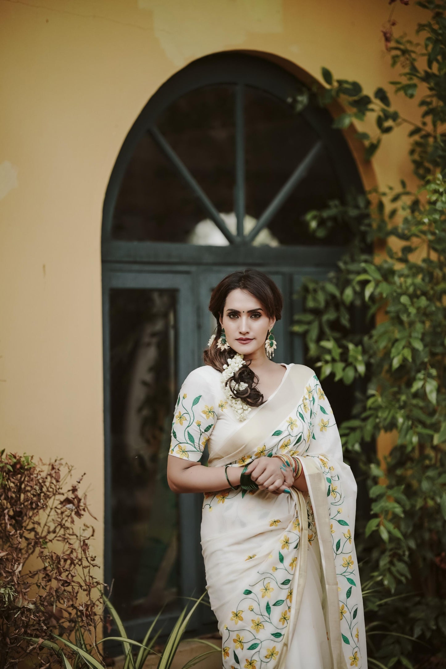 Kanikonna embroidered Kerala cotton Saree Vishu special
