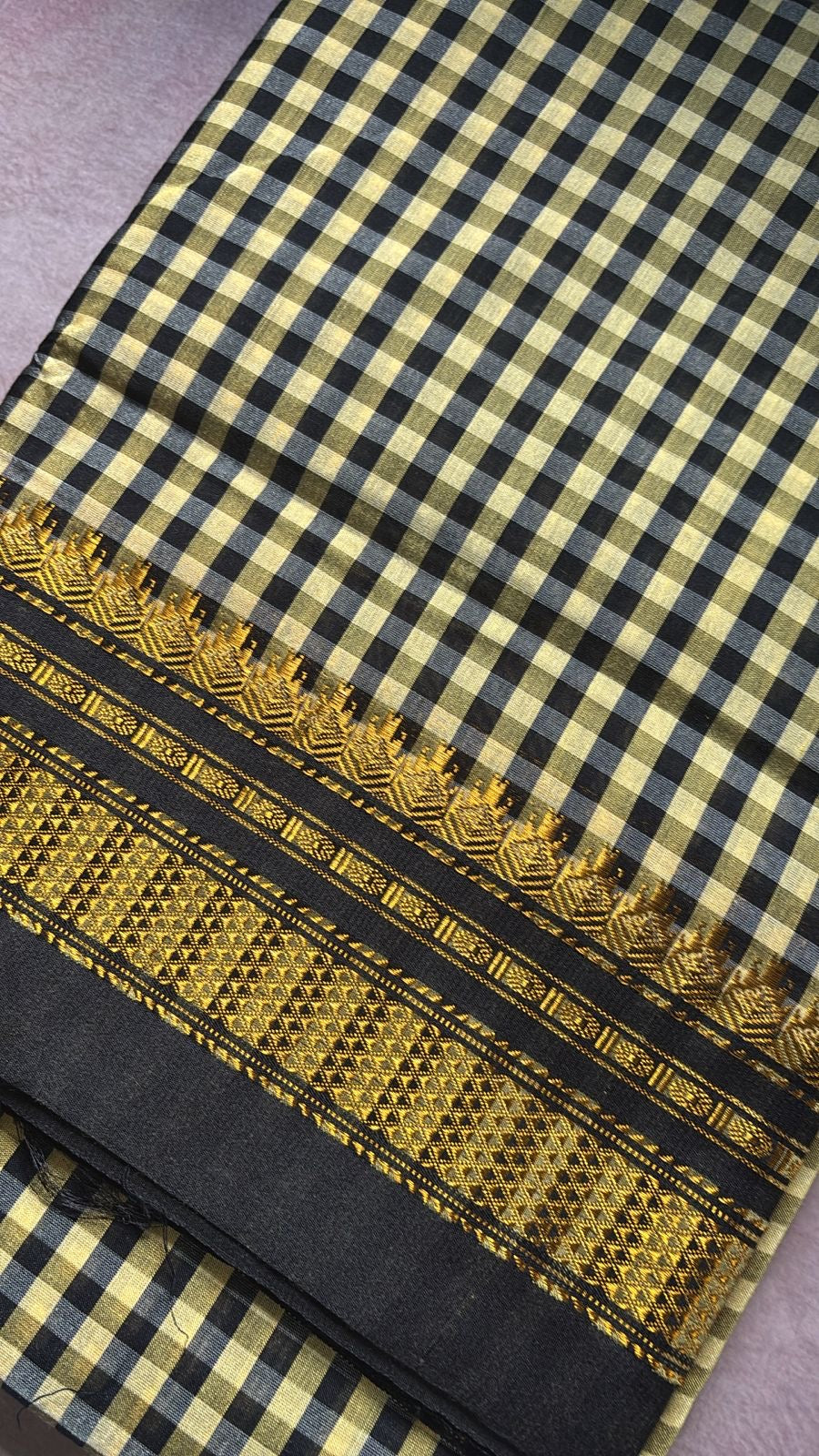 Yashoda black and beige check Ilkal silk sarees