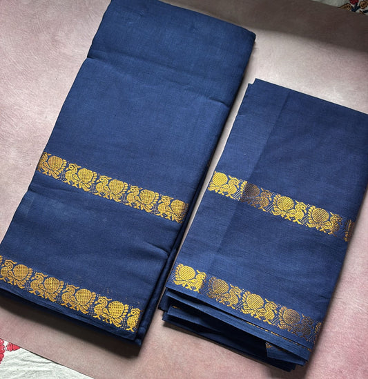 Sungudi handloom retta petta border saree Blue