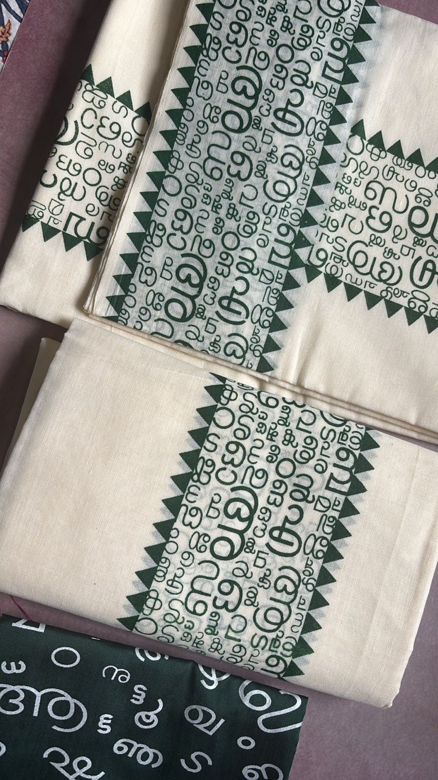 Kerala Cotton Aksharamala Single Set Mund with Blouse