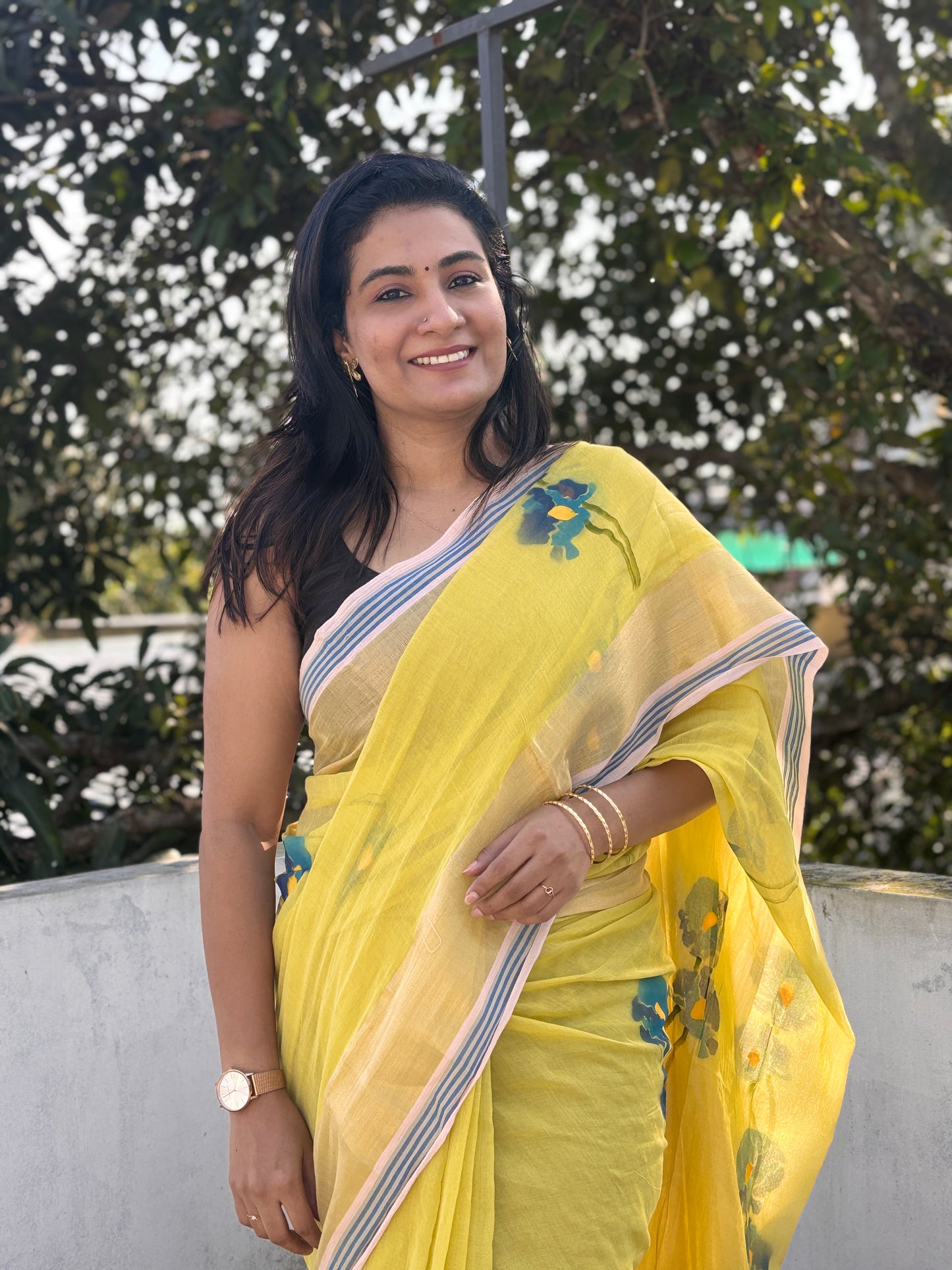 Hand painted handloom Mal cotton Sarees with tassels