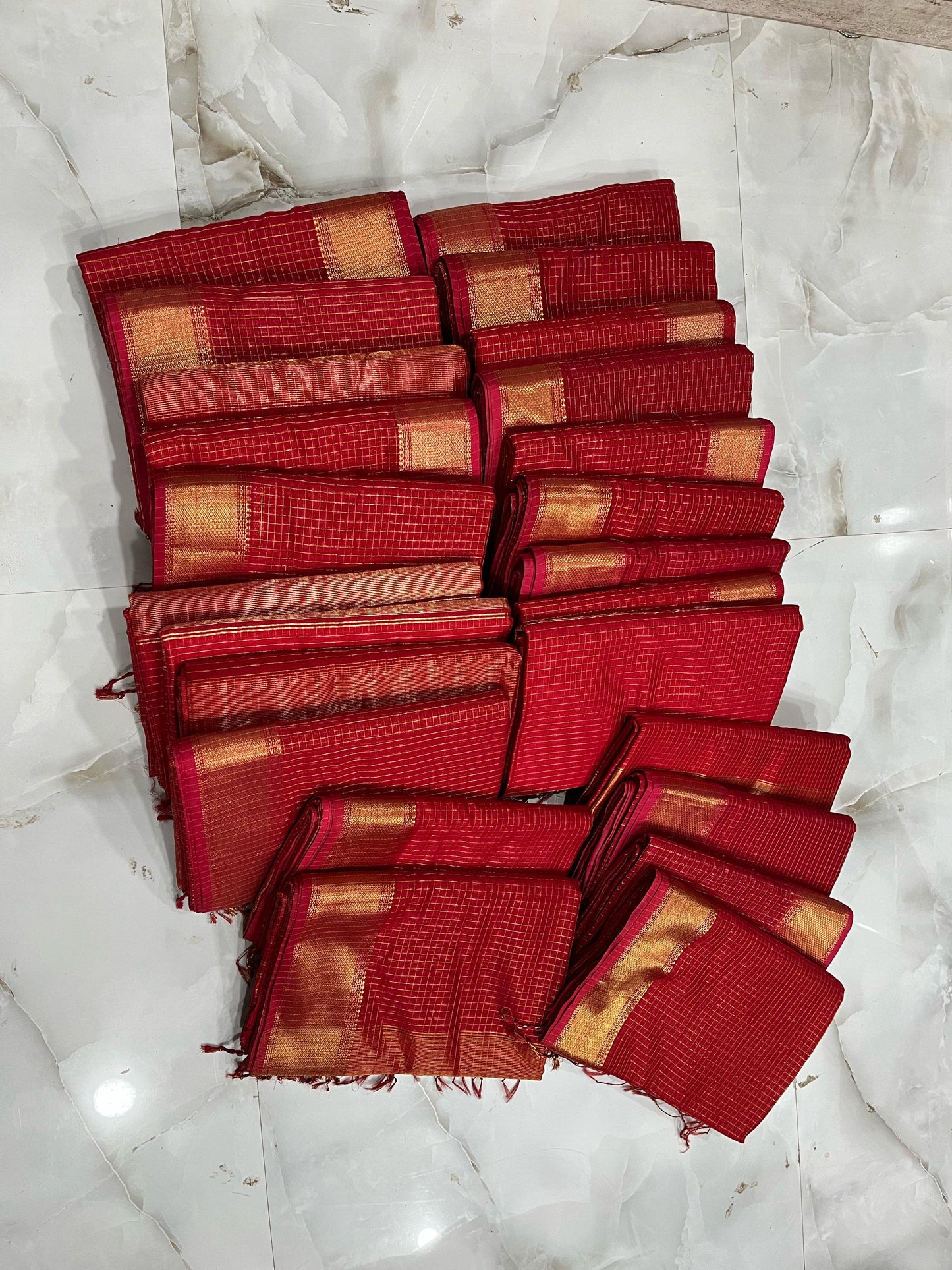 Kalyanika" (कल्याणिका) Handloom Maheshwari Silk Cotton Sarees Jari Checks Red KM12